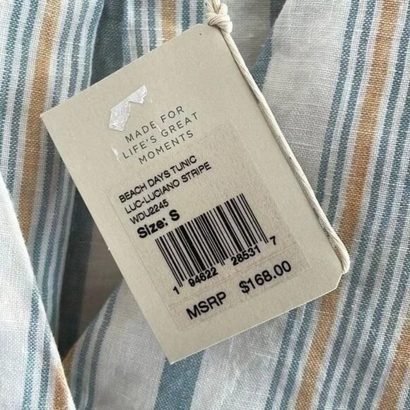 Faherty Beach Days Linen Luciano Stripe Tunic S - Picture 3 of 4